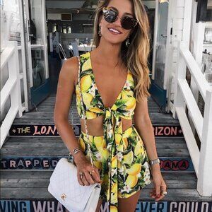 Show Me Your MuMu Lemon Print Tie-Front Top
